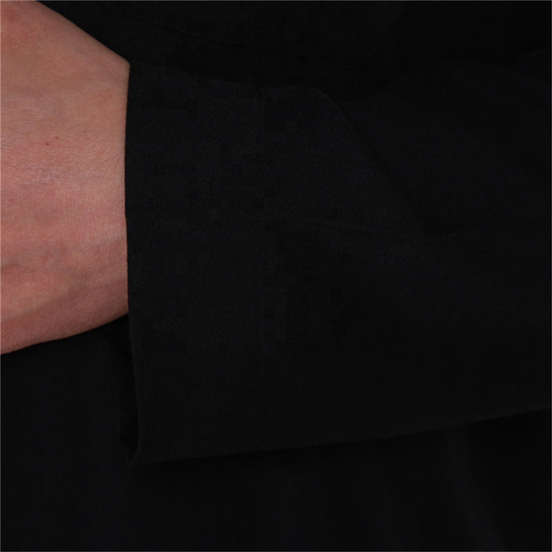 Men'S Qatar Style Cotton And Linen Long-Sleeved Stand-Up Collar Plus Size Arab Robe Middle Eastern Men'S Worship Robe