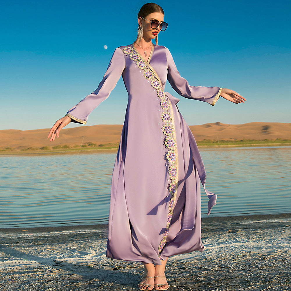 Fog Purple New Heavy Industry Hand Sewn Diamond Dress