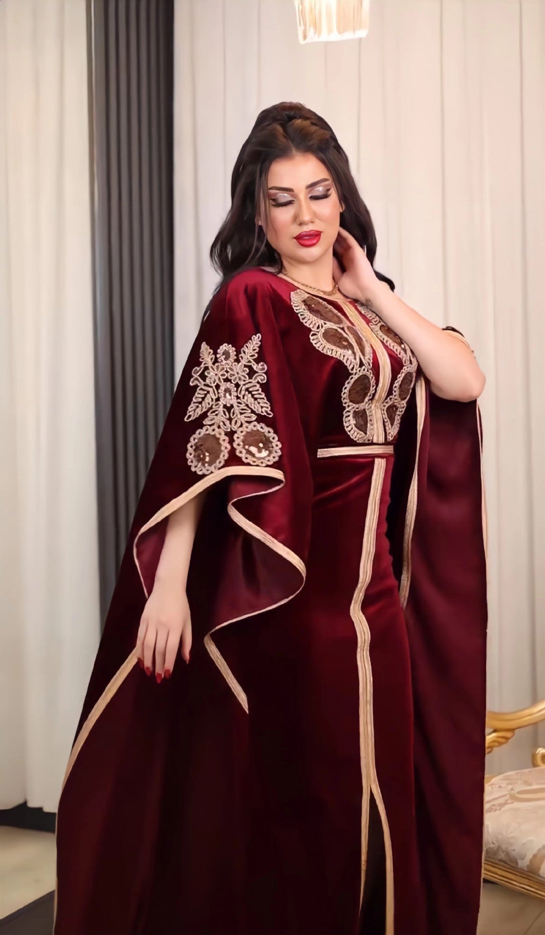 Middle East Arabic Sequined Gold Velvet Dress