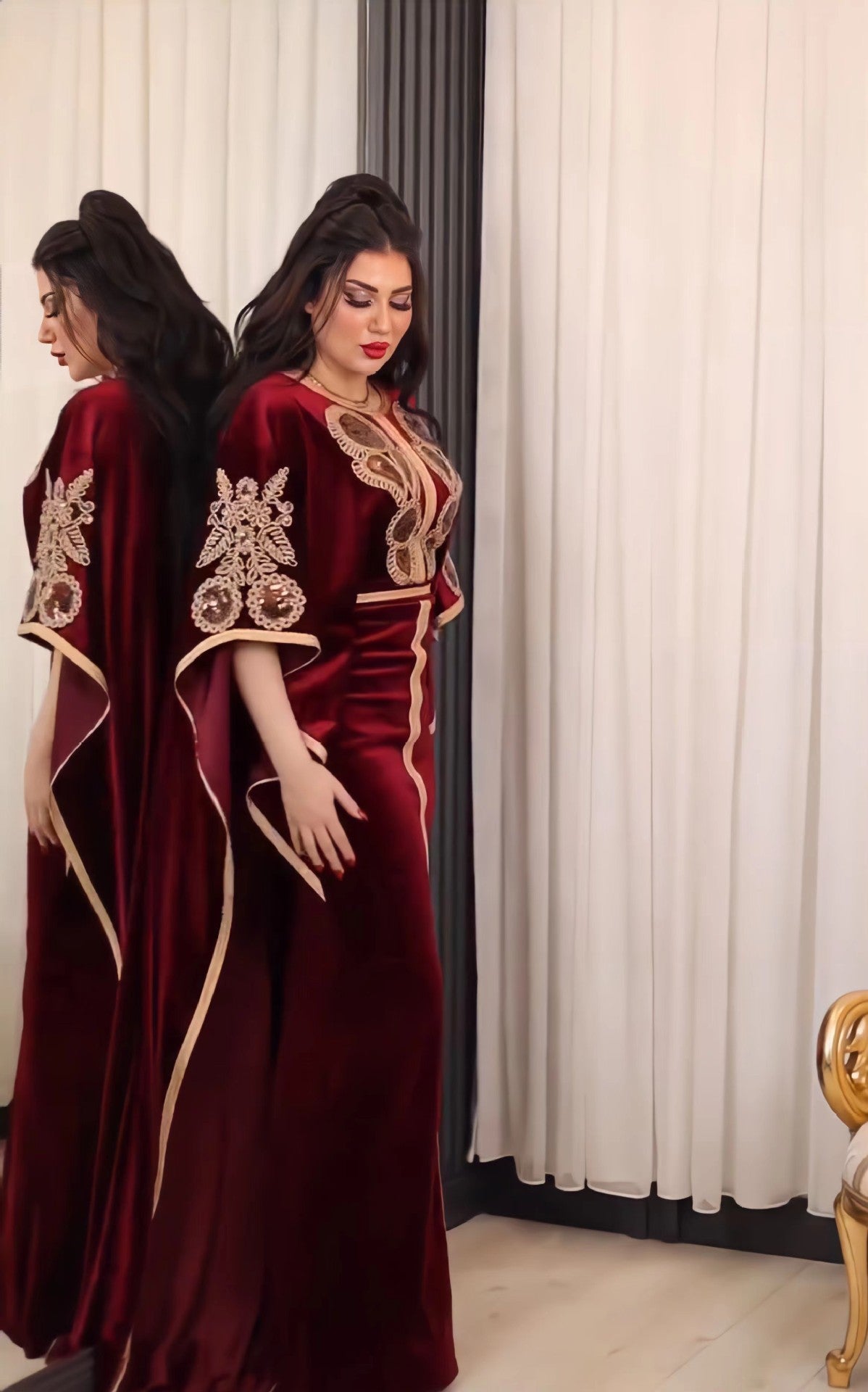 Middle East Arabic Sequined Gold Velvet Dress